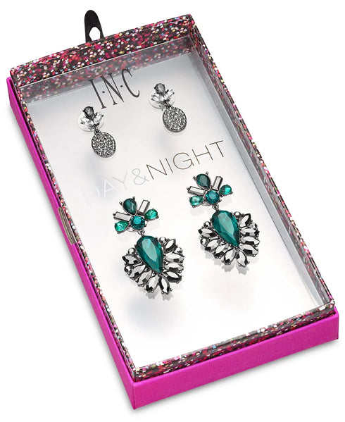 I.N.C. Day & Night Hematite-Tone 2-Pc. Box Set Coordinated Crystal & Stone Drop